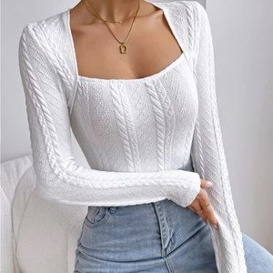 Square neck cable knit bodysuit